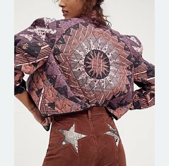 Free People Jackets & Blazers - Free People Camile Quilted Cropped Patchwork Jacket Boho S EUC RARE**